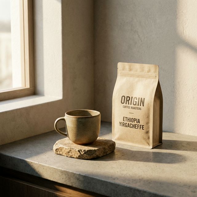 Minimalist desk with coffee